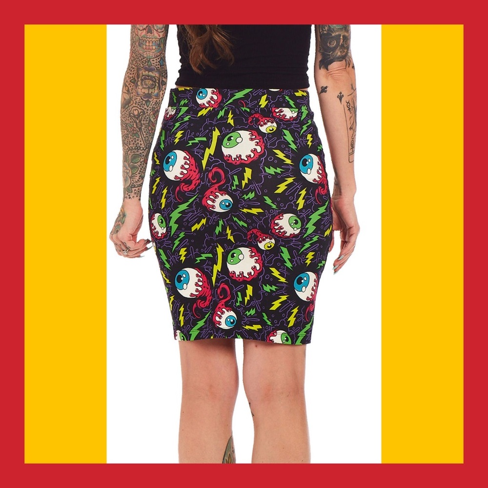 🆕 👀💚⚡️Sourpuss Electric Eyeballs Midi Skirt⚡️💚👀 - Picture 2 of 3
